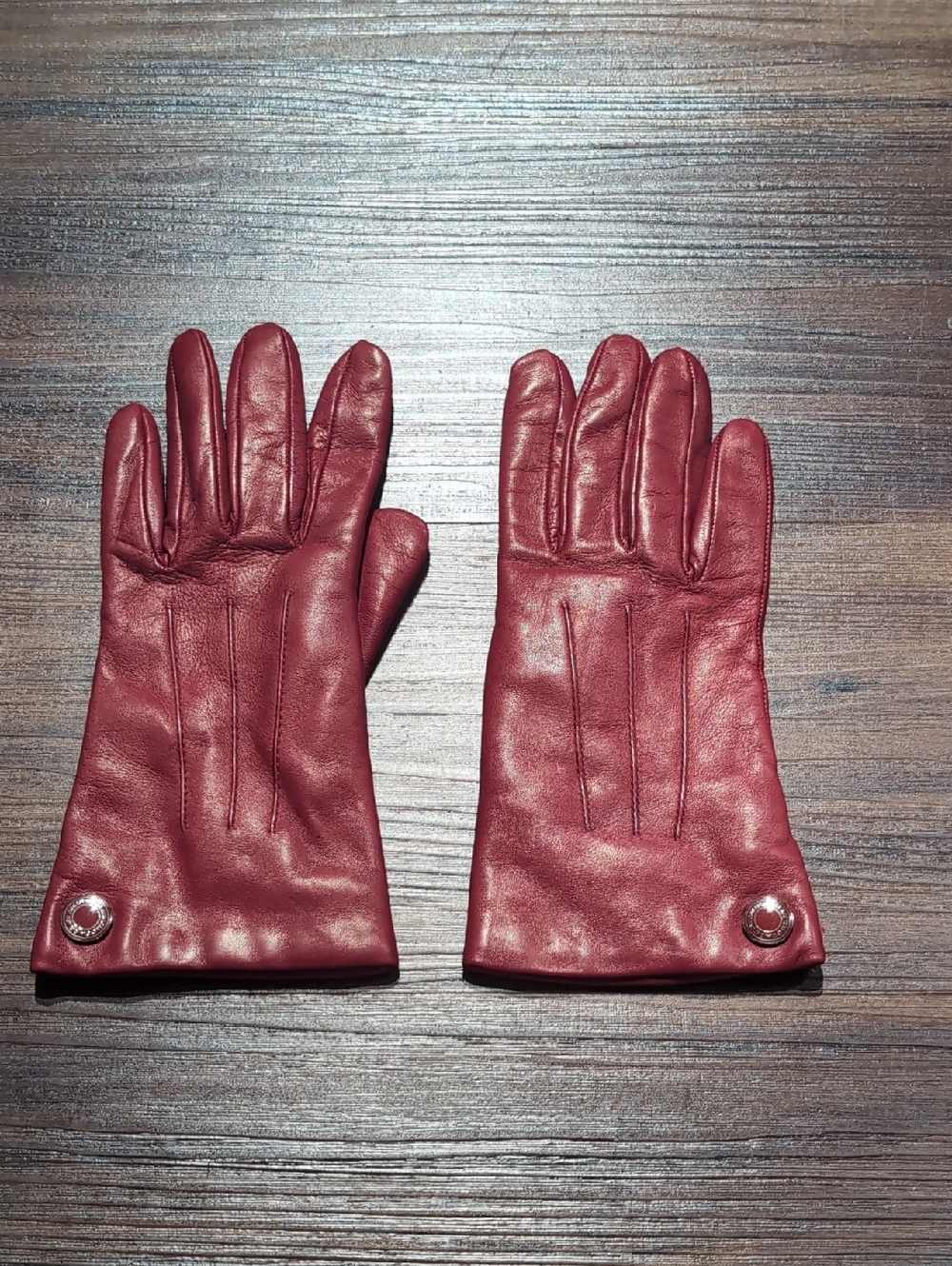 Coach Burgundy Leather Gloves with Cashmere Lining 6.5